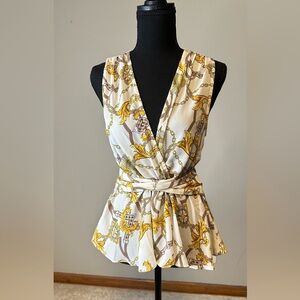 OntWelfth Ivory Sleeveless Blouse with Gold Chain Pattern